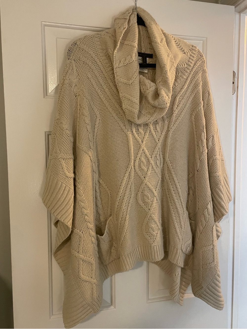 BCBGMaxAzria Cream Cable Knit Cowl Neck Poncho